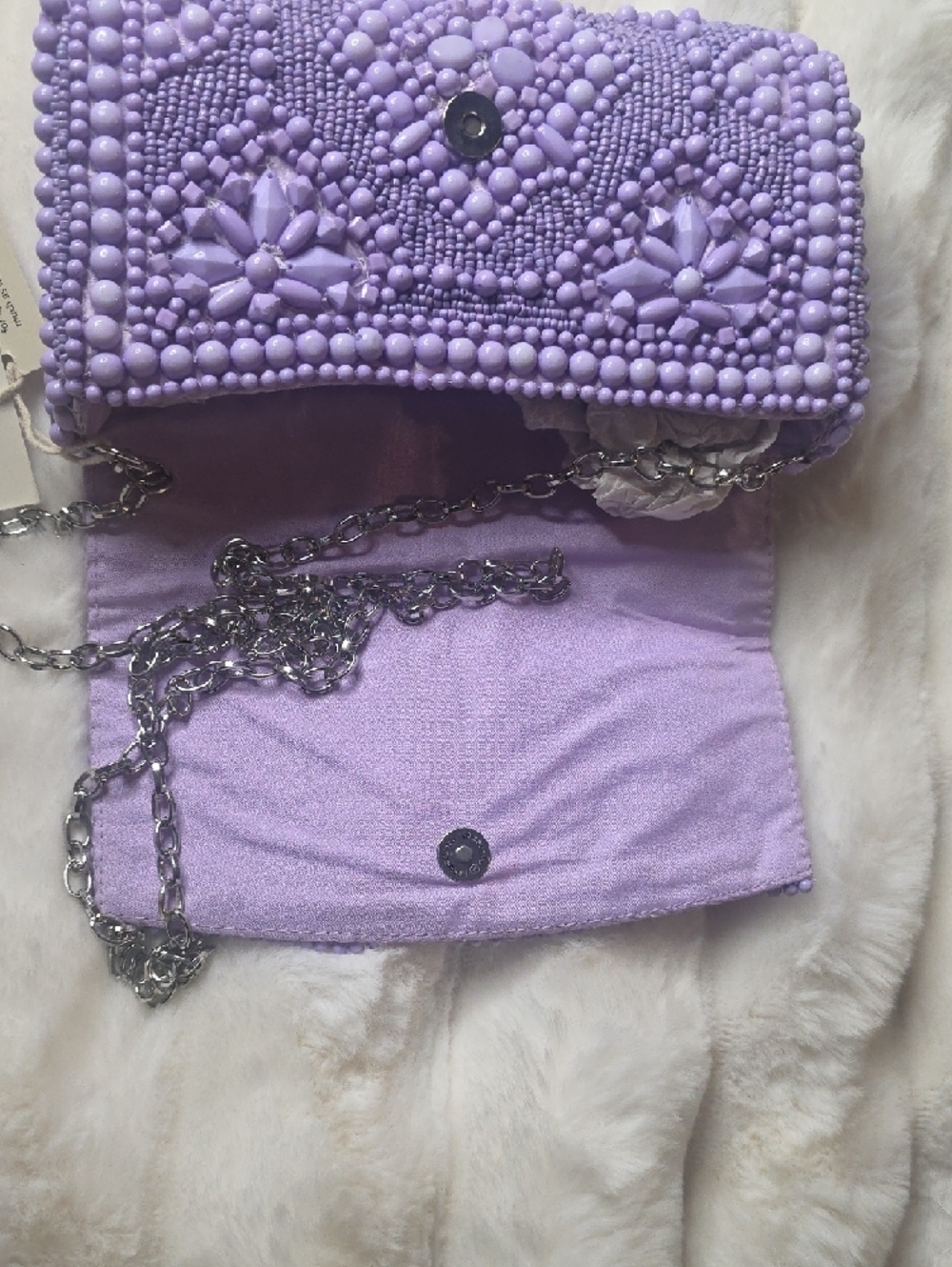 Viral TJMaxx Lavender Beaded Embellished Clutch Wallet Handmade In India - Picture 6 of 7